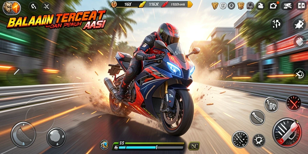 Tampilan menarik dari gameplay balap motor di 116X.