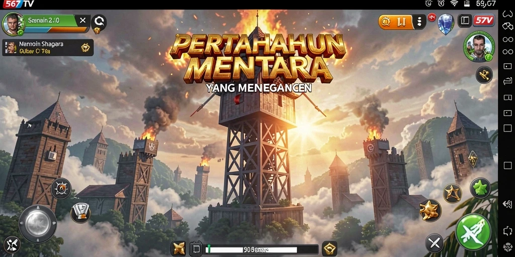 Tangkapan layar gameplay seru 567TV dengan menara yang beraksi melawan musuh.