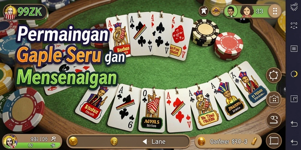 Gameplay seru 99ZK dengan tema Gaple yang klasik.