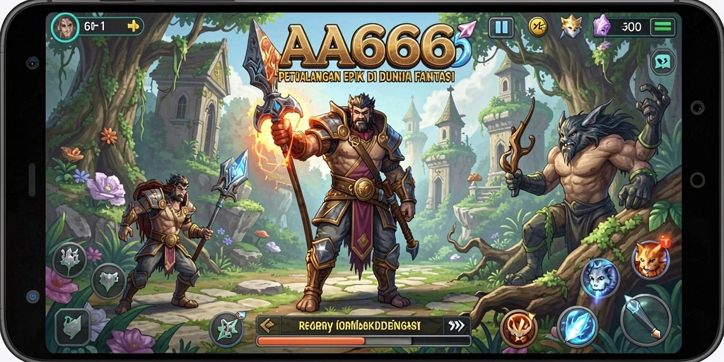 Screenshot utama AA666 menampilkan aksi pertarungan epik dalam RPG.