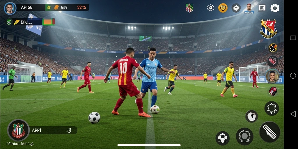 Tangkapan layar gameplay <strong>API66</strong> yang menampilkan aksi pertandingan sepak bola.