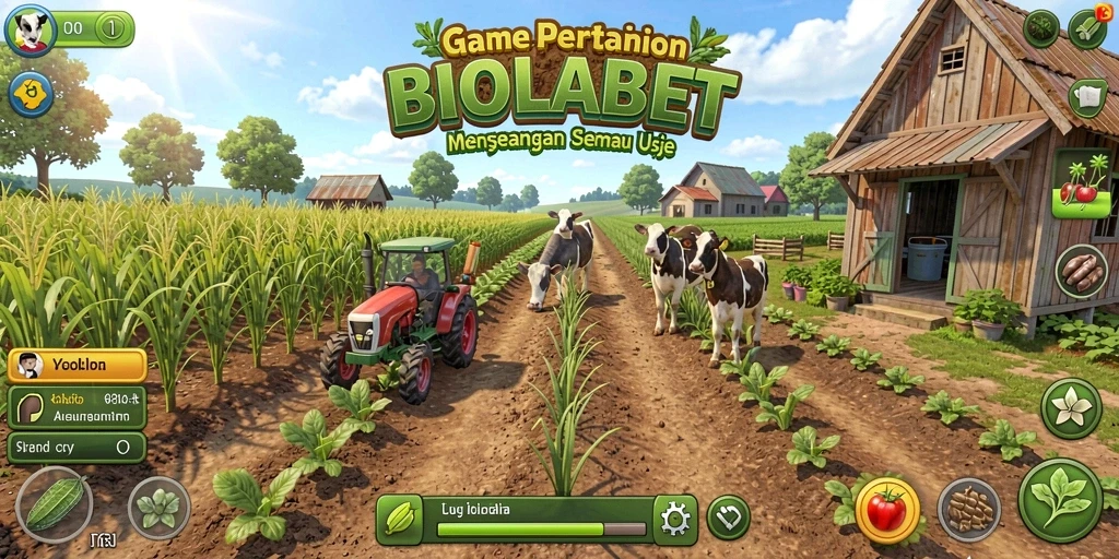 Screenshot gameplay BIOLABET yang menunjukkan ladang yang hijau dan subur.