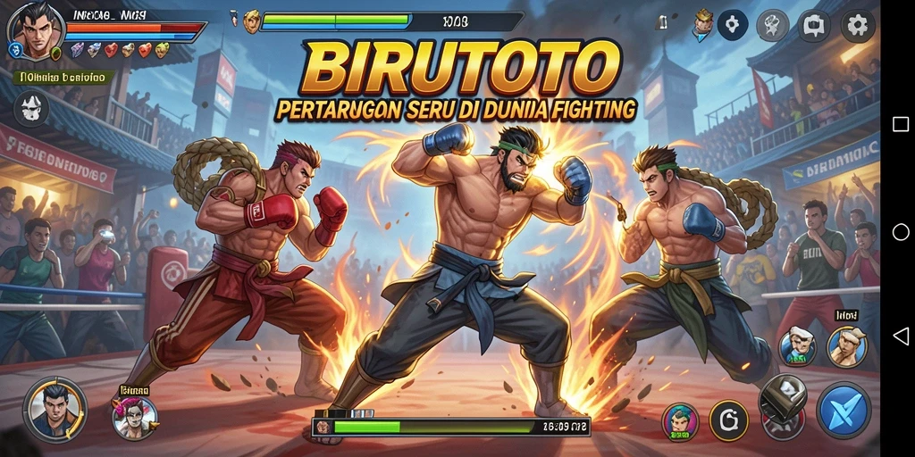 Tampilan screenshot BIRUTOTO menampilkan karakter bertarung dalam arena.
