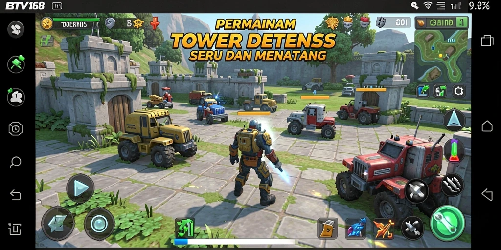 Tampilan gameplay menegangkan di <strong>BTV168</strong> saat mempertahankan markas dari serangan musuh.