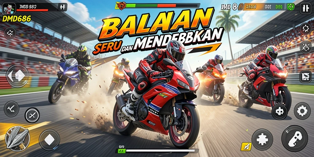 Gameplay mendebarkan balapan motor di DMD686 dengan grafis menawan.