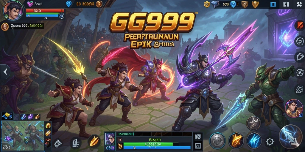 Gameplay MOBA mendebarkan dengan karakter unik dan pertarungan tim.