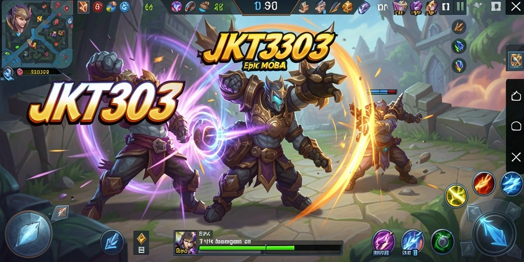 Tampilan gameplay seru JKT303 dengan aksi MOBA yang mendebarkan.