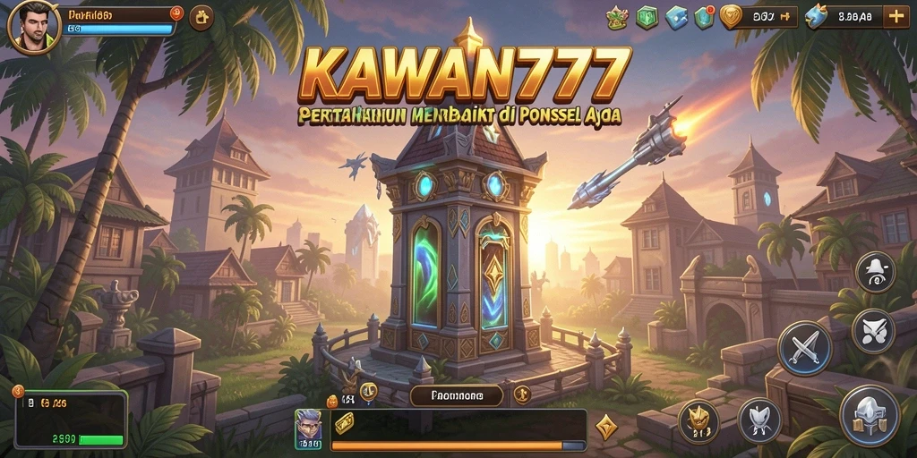 Tampilan gameplay KAWAN777 dengan menara yang strategis.
