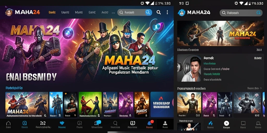 Screenshot MAHA24 menampilkan antarmuka aplikasi musik yang menarik dan interaktif.