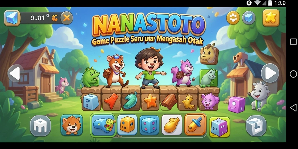 Tampilan gameplay NANASTOTO dengan beragam puzzle menarik.