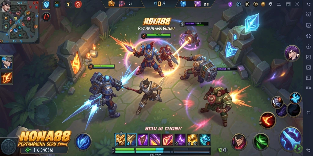 Screenshot NONA88 menampilkan aksi gameplay seru di arena MOBA.