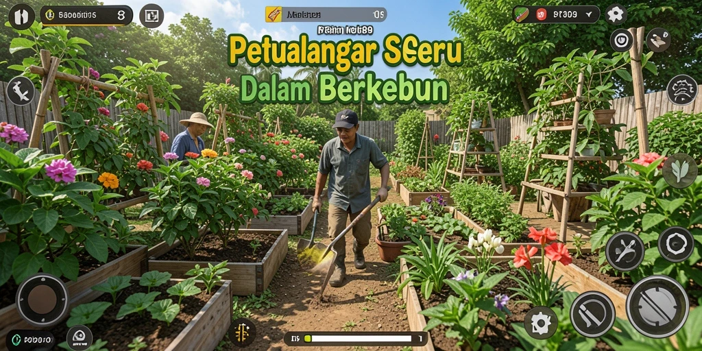 Screenshot utama PT89 menampilkan gameplay berkebun yang interaktif.