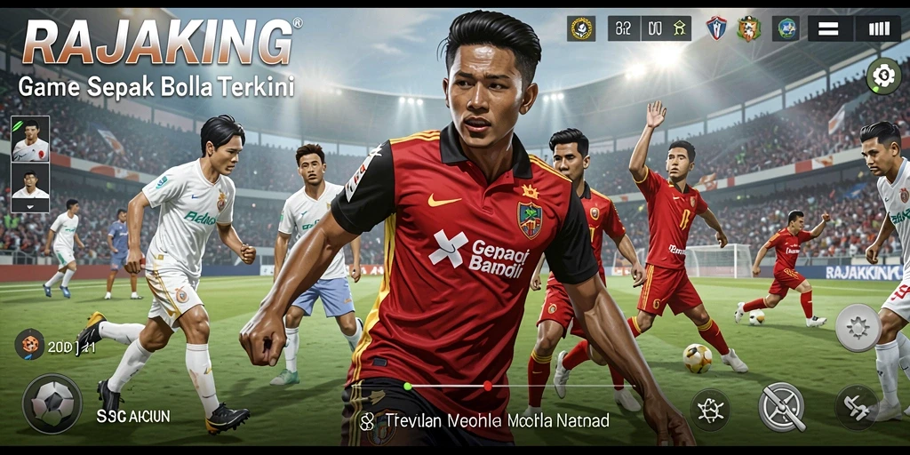 Tangkapan layar RAJAKING menampilkan aksi seru di lapangan sepak bola.