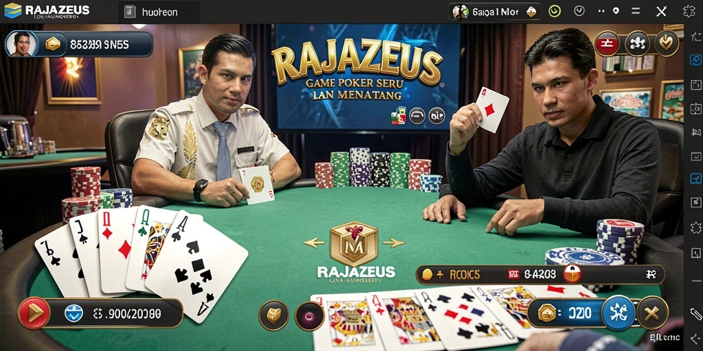 Tampilan gameplay RAJAZEUS yang menarik dalam permainan poker.
