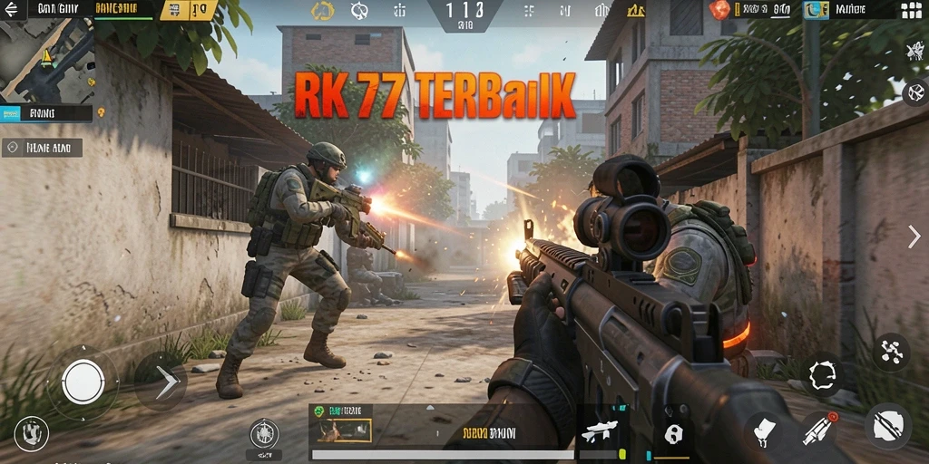 Gameplay intens di RK77 dengan aksi tembak-menembak seru.