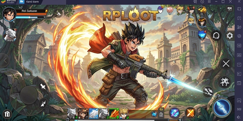 Screenshot utama RPLOOT menampilkan karakter anime dalam aksi seru.