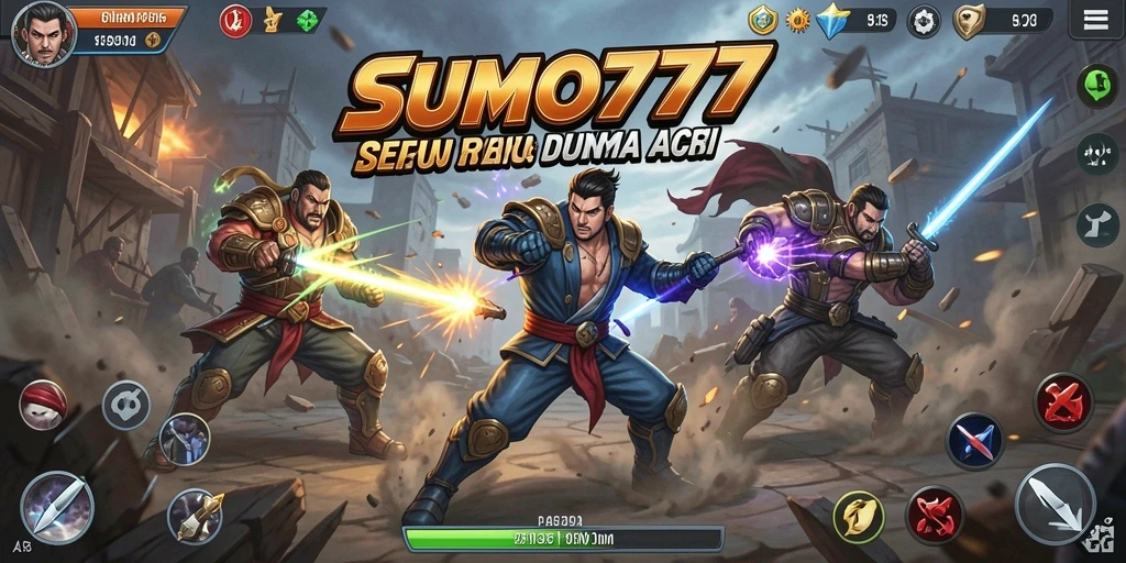 Screenshot SUMO777 menampilkan aksi pertarungan yang mendebarkan.