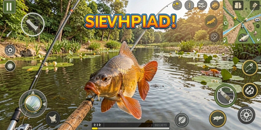 Screenshot gameplay SVIP5 menunjukkan aksi memancing yang mendebarkan.